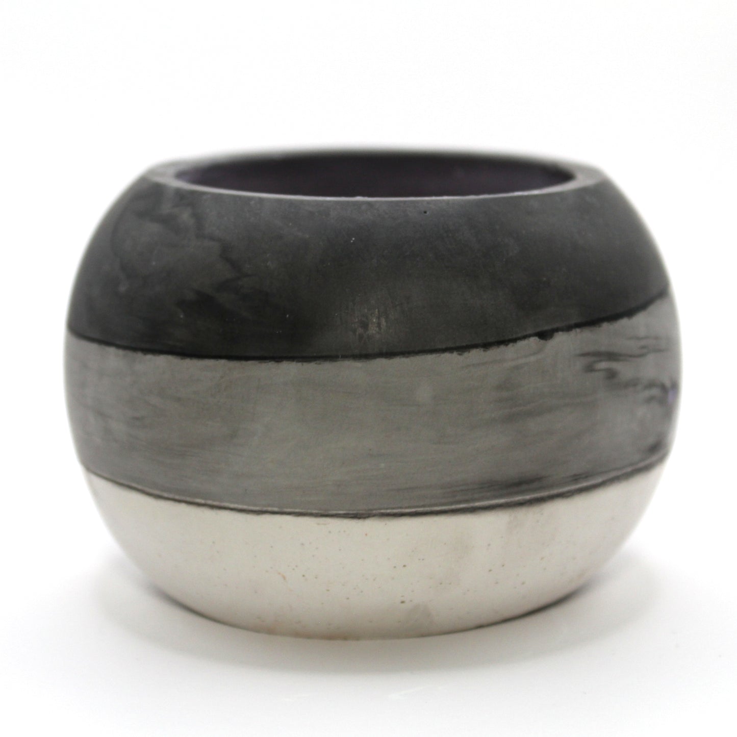 Handcrafted Ecocrete candle holder featuring the White grey and black colors of the Asexual pride flag, elegantly blended together. Set against a clean white background, this unique design celebrates identity and personal expression. Perfect for LGBTQ+ decor, pride gifts, and home ambiance."