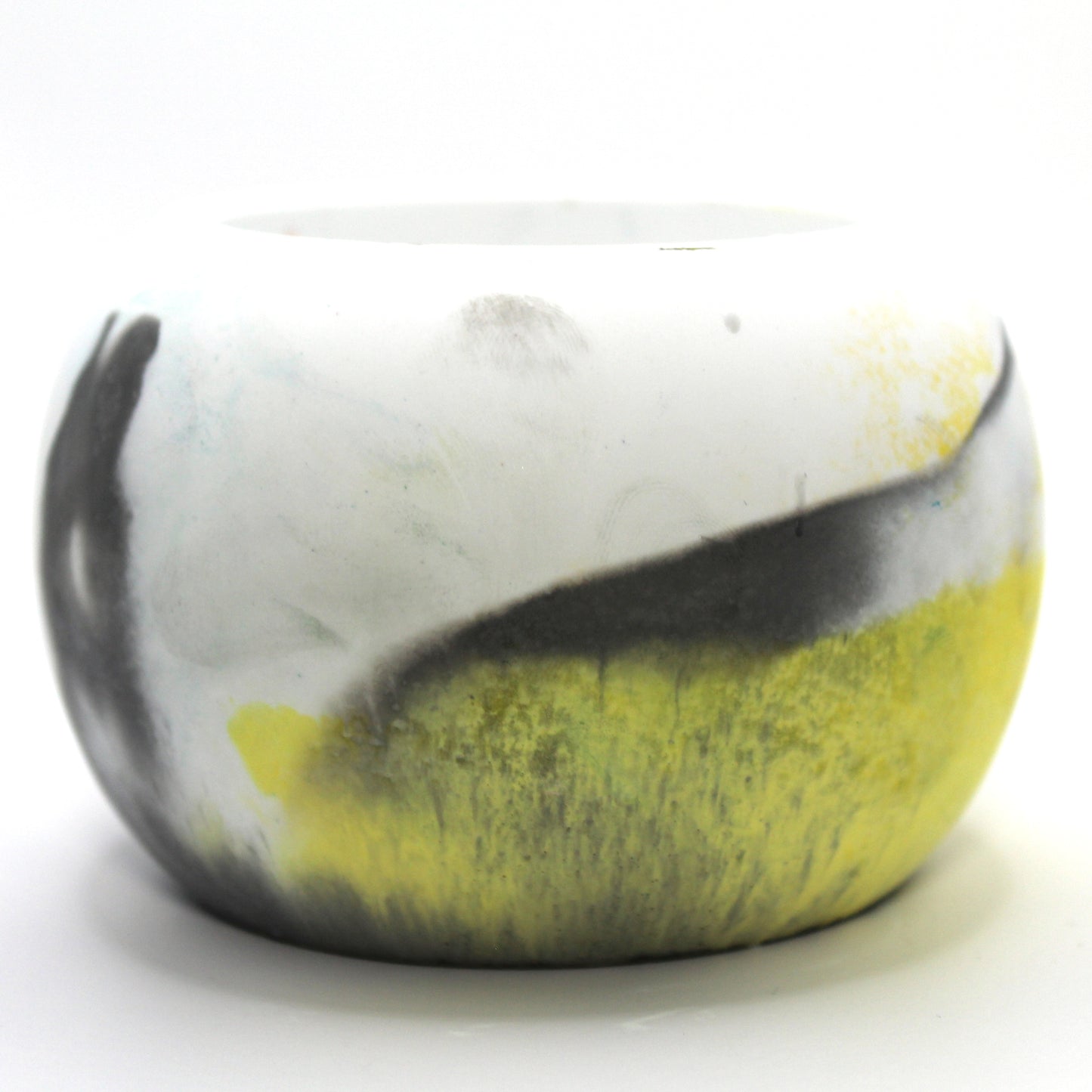 "Handcrafted Ecocrete candle holder featuring the black white and yellow colors of the Demigender pride flag, elegantly blended together. Set against a clean white background, this unique design celebrates identity and personal expression. Perfect for LGBTQ+ decor, pride gifts, and home ambiance."
