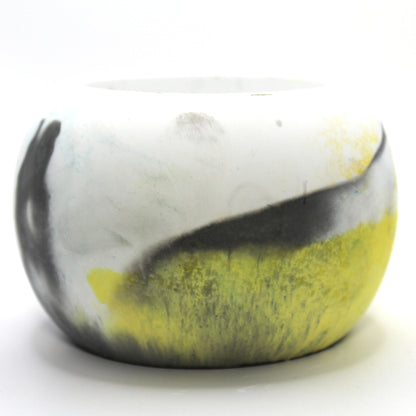 "Handcrafted Ecocrete candle holder featuring the black white and yellow colors of the Demigender pride flag, elegantly blended together. Set against a clean white background, this unique design celebrates identity and personal expression. Perfect for LGBTQ+ decor, pride gifts, and home ambiance."