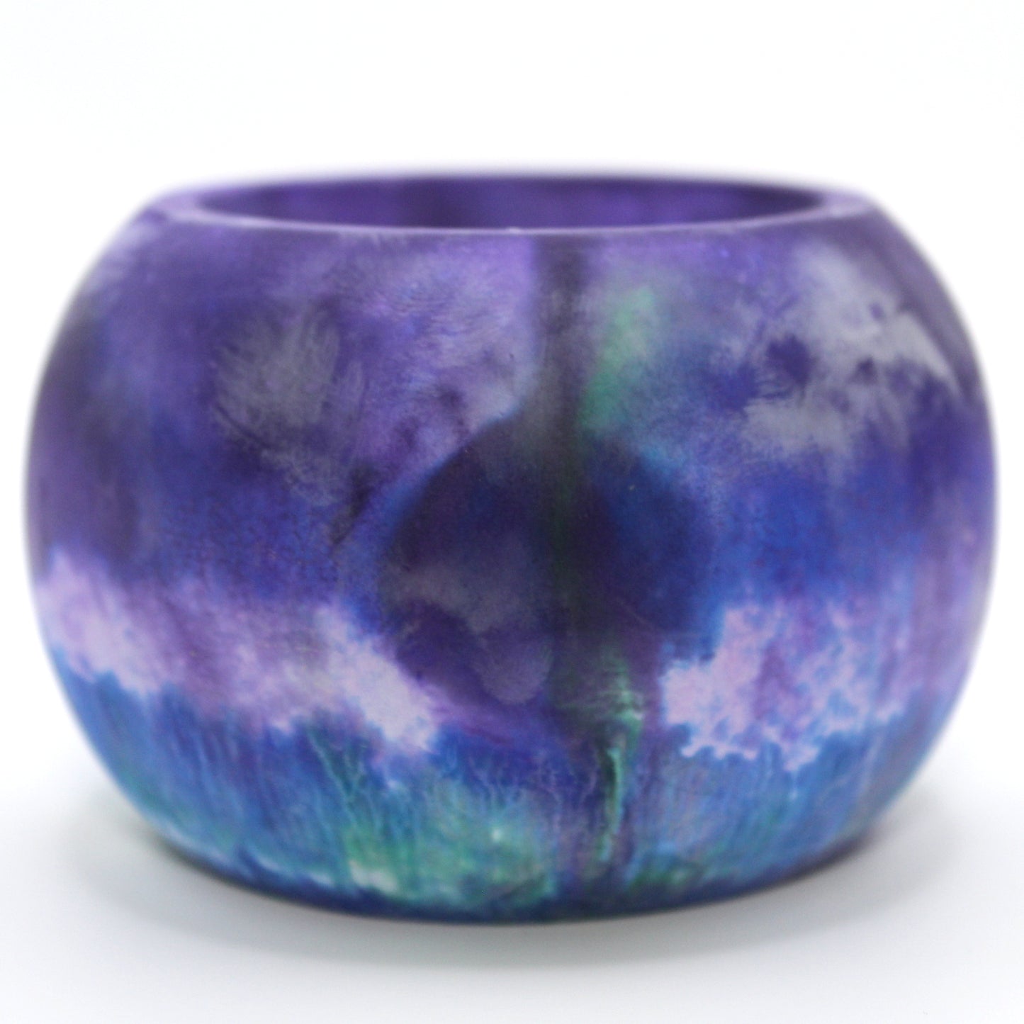 "Handcrafted Ecocrete candle holder featuring the green, blue, purple and white colors of the Trans-Inclusive Gay Pride Flag, elegantly blended together. Set against a clean white background, this unique design celebrates identity and personal expression. Perfect for LGBTQ+ decor, pride gifts, and home ambiance."